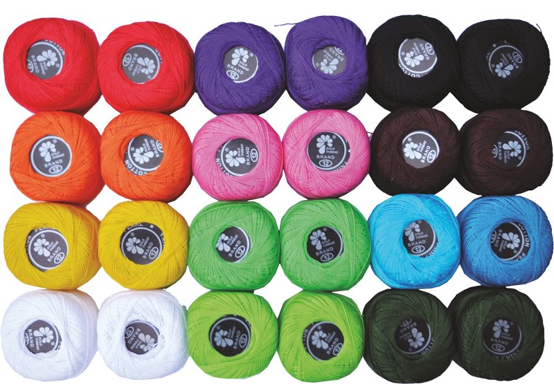 Häkelgarn, 24 Farben sortiert, 100 % Baumwolle