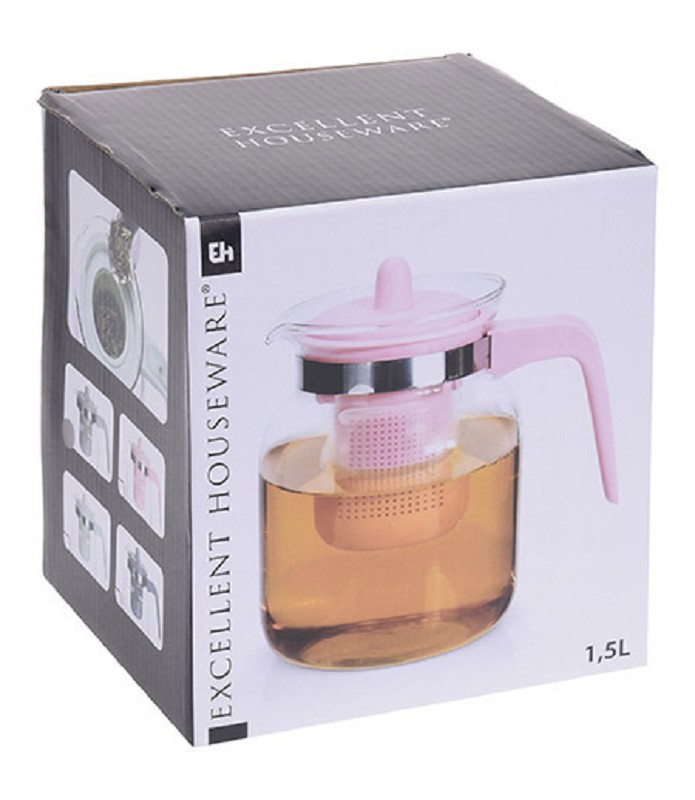 Teekanne 1,5L, Kunststoff-Filter rosa