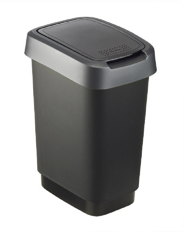 Schwingdeckeleimer 10L  schwarz/silber