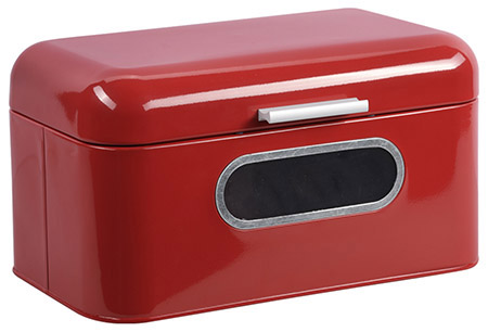Brotbox, rot, Metall mit Sichtfenster 30x18xH16cm