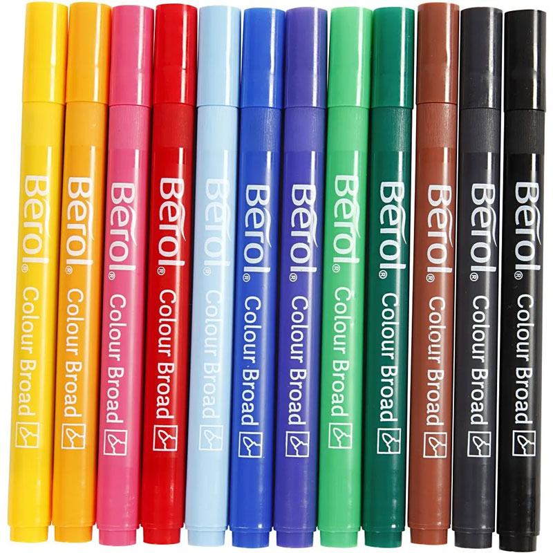 Berol Colour Broad Fasermaler, 12 Stück sortiert