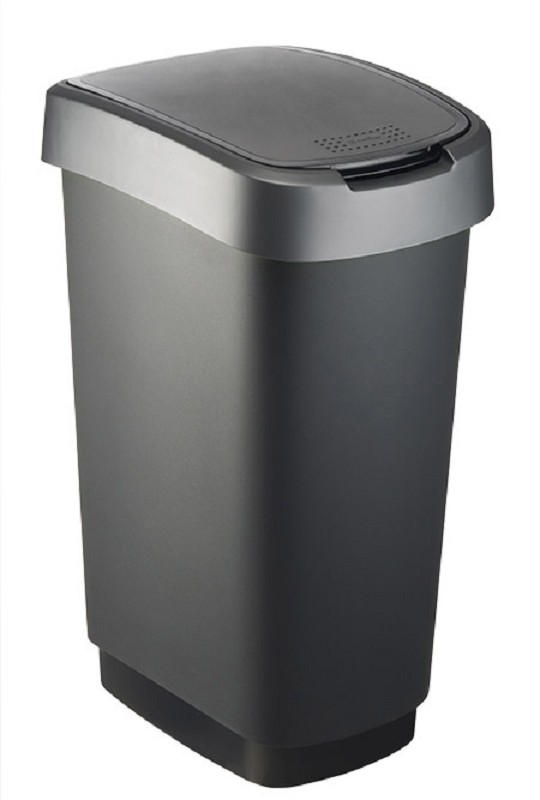 Schwingdeckeleimer 50L  schwarz/silber