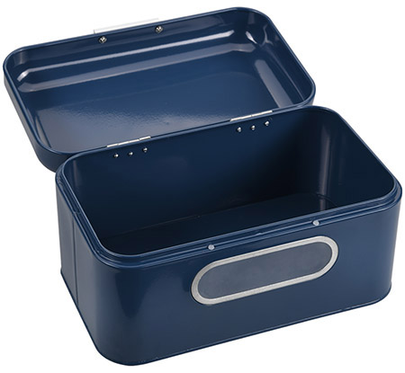 Brotbox, blau, Metall mit Sichtfenster 30x18xH16cm